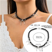 ( 3  White K+ black 6244)occidental styleow bow necklace sweetins wind imitate Pearl Metal Collar woman