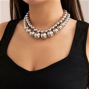( 2  White K 4815E1)occidental style punk exaggerating Metal beads necklace temperament short style imitate Pearl Colla