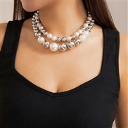 ( 2  White K+ white 4815E2)occidental style punk exaggerating Metal beads necklace temperament short style imitate Pear