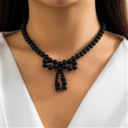 ( 1  White K+ black 6214)occidental style  temperament imitate Pearl bow necklace  retro all-Purpose beads chain