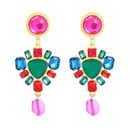 ( Rosy red color) colorful diamond Earring occidental style earrings woman Bohemian style fully-jewelled Alloy