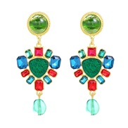 ( Green color) colorful diamond Earring occidental style earrings woman Bohemian style fully-jewelled Alloy