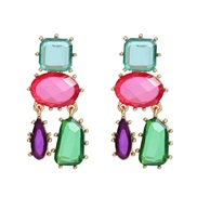 ( Blue color)trend colorful diamond earrings occidental style exaggerating Earring woman multilayer geometry color earr