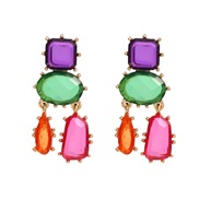 ( Purple color )trend colorful diamond earrings occidental style exaggerating Earring woman multilayer geometry color e