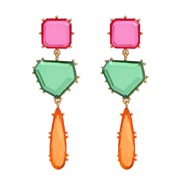 ( Rosy red color) colorful diamond earrings occidental style exaggerating Earring woman geometry color earring Bohemiae