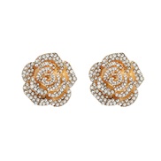 ( Gold)occidental style exaggerating earrings Rhinestone flowers Earring lady banquet bride ear studearrings