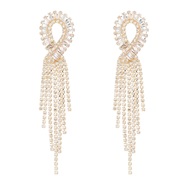 ( Gold)bronze embed zircon earrings occidental style banquet Earring woman super claw chain long style drop tassel bride