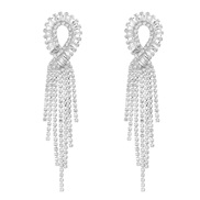 ( Silver)bronze embed zircon earrings occidental style banquet Earring woman super claw chain long style drop tassel br