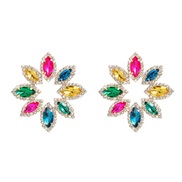 ( Color)super claw chain flowers earrings occidental style exaggerating Earring woman trend glass diamond colorful diam