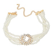 ( Gold)multilayer imitate Pearl necklace occidental style exaggerating lady glass diamond flowers pendant clavicle chain