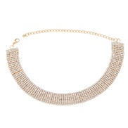 ( Gold) new occidental style necklace multilayer Rhinestone chain lady exaggerating banquet bride