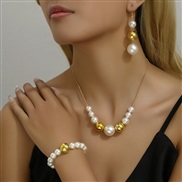 ( white)creative personality geometry Pearl earrings bracelet necklace set  trend samll