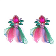 ( Color)personality ethnic style Alloy flowers earrings woman temperament all-Purpose drop glass diamond silver Earring