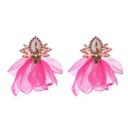 ( rose Red)personality ethnic style Alloy flowers earrings woman temperament all-Purpose drop glass diamond silver Earr