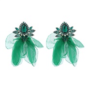 ( green)personality ethnic style Alloy flowers earrings woman temperament all-Purpose drop glass diamond silver Earring