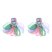 ( Color)occidental style wind flowers earrings Alloy colorful diamond flowers ear stud fashion temperament high Earring