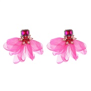 ( rose Red)occidental style wind flowers earrings Alloy colorful diamond flowers ear stud fashion temperament high Earr