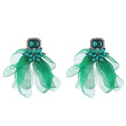 ( green)occidental style wind flowers earrings Alloy colorful diamond flowers ear stud fashion temperament high Earring