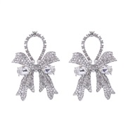 ( white)occidental style fashion high fully-jewelled bow silver earrings woman elegant colorful diamond