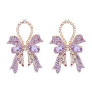 (purple)occidental style fashion high fully-jewelled bow silver earrings woman elegant colorful diamond