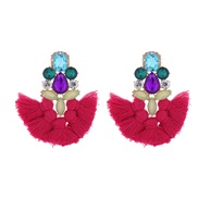 ( rose Red)occidental style trend colorful diamond tassel exaggerating high earrings Bohemia ethnic style lady Earring