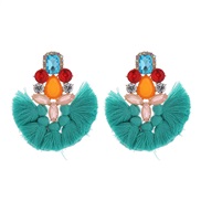 (Cyan )occidental style trend colorful diamond tassel exaggerating high earrings Bohemia ethnic style lady Earring