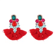 ( Red wine)occidental style trend colorful diamond tassel exaggerating high earrings Bohemia ethnic style lady Earring