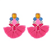 ( Pink)occidental style trend colorful diamond tassel exaggerating high earrings Bohemia ethnic style lady Earring