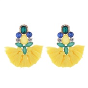 ( yellow)occidental style trend colorful diamond tassel exaggerating high earrings Bohemia ethnic style lady Earring