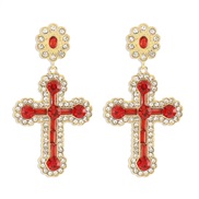 ( red)E occidental style fully-jewelled cross personality earrings  medium palace wind exaggerating samll earring