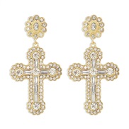 ( white)E occidental style fully-jewelled cross personality earrings  medium palace wind exaggerating samll earring