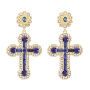 ( blue)E occidental style fully-jewelled cross personality earrings  medium palace wind exaggerating samll earring