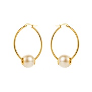 (1)E occidental style color retention stainless steel geometry earrings woman  Pearl high Irregular fashion earring