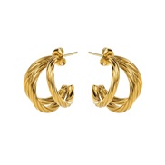 ( Gold)E brief stainless steel twisted earrings  Metal wind samll color retention Irregular buckle