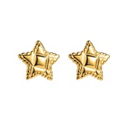 ( Gold)E stainless steel Five-pointed star ear stud  retroI wind brief square three-dimensional earrings