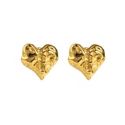 ( Gold)E brief stainless steel love romantic ear stud  Peach heart pattern color retentionI wind earrings woman