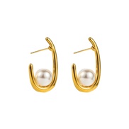 (U)E stainless steel Pearl earrings high vintage retro medium ear stud