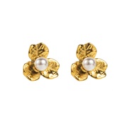 ( Flower)E stainless steel Pearl earrings high vintage retro medium ear stud