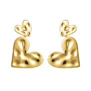 ( Gold)E bronze color retention Double love earrings  personalityI wind brief ear stud woman