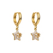 ( white)E more color bronze small fresh sweet buckle  embed enamel Five-pointed star brief wind earrings