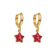 ( rose Red)E more color bronze small fresh sweet buckle  embed enamel Five-pointed star brief wind earrings