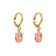 ( Pink)E bronze samll Oval buckle  color enamel Rhinestone personality fashion earrings