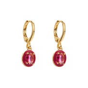 ( rose Red)E bronze samll Oval buckle  color enamel Rhinestone personality fashion earrings