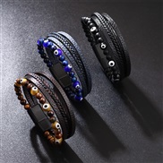 (21cm)occidental style retro eyes bracelet eyes multilayer leather buckle weave eyes Beads