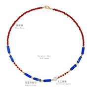 (N2531)spring summer Bohemian style color half gem beads necklace woman all-Purpose Pearl necklace samll