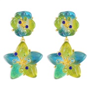 ( green)E medium wind geometry flowers resin earrings  retro fashion Five-pointed star pendant diamond Earring