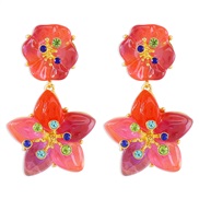 ( red)E medium wind geometry flowers resin earrings  retro fashion Five-pointed star pendant diamond Earring