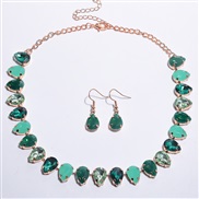 ( greenSuit )summer fashion temperament Alloy diamond drop gem earrings necklace personality exaggerating set woman