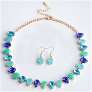 ( blueSuit )summer fashion temperament Alloy diamond drop gem earrings necklace personality exaggerating set woman