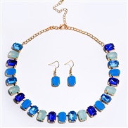 ( blueSuit )occidental style fashion temperament square crystal gem diamond earrings necklace clavicle chain personalit